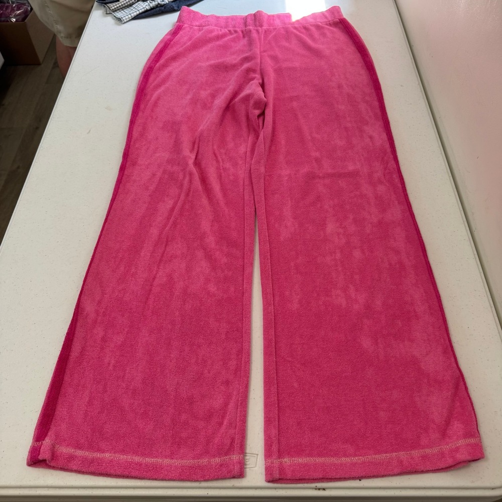 Boston Proper Womens Pink Terry Cloth Wide Leg Lounge Pants Size M Relaxed Fit